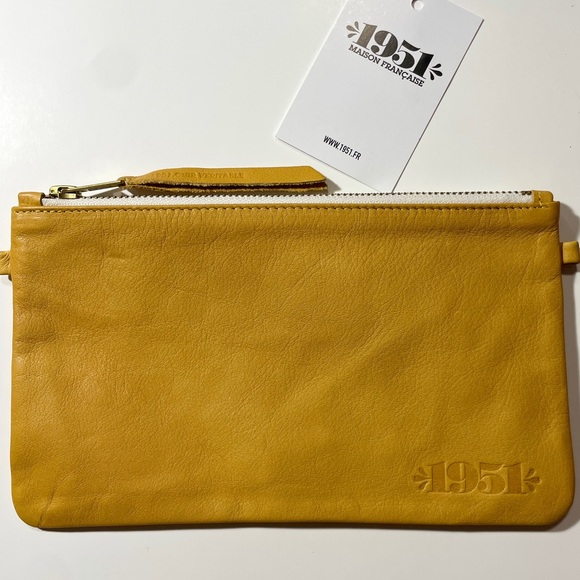 1951 Maison Francais French Zippered Leather Clutch Mustard Goldenrod